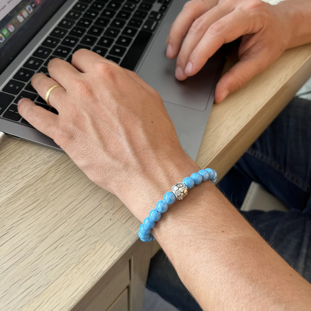 Bracciale S. Benedetto in corda e ceramica - Azzurro