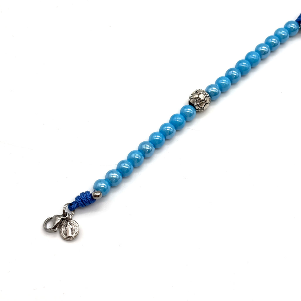 Bracciale S. Benedetto in corda e ceramica - Azzurro