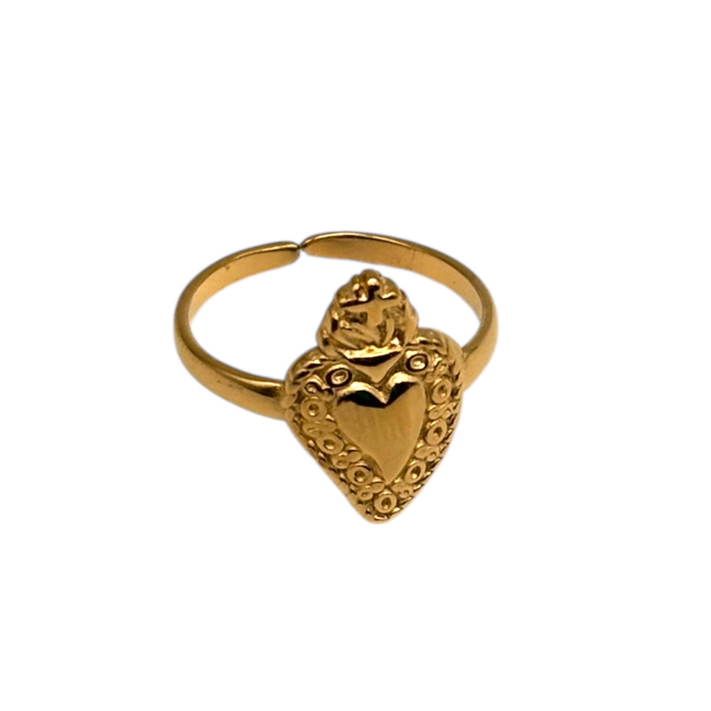 Anello Sacro Cuore sagomato - Acciaio dorato