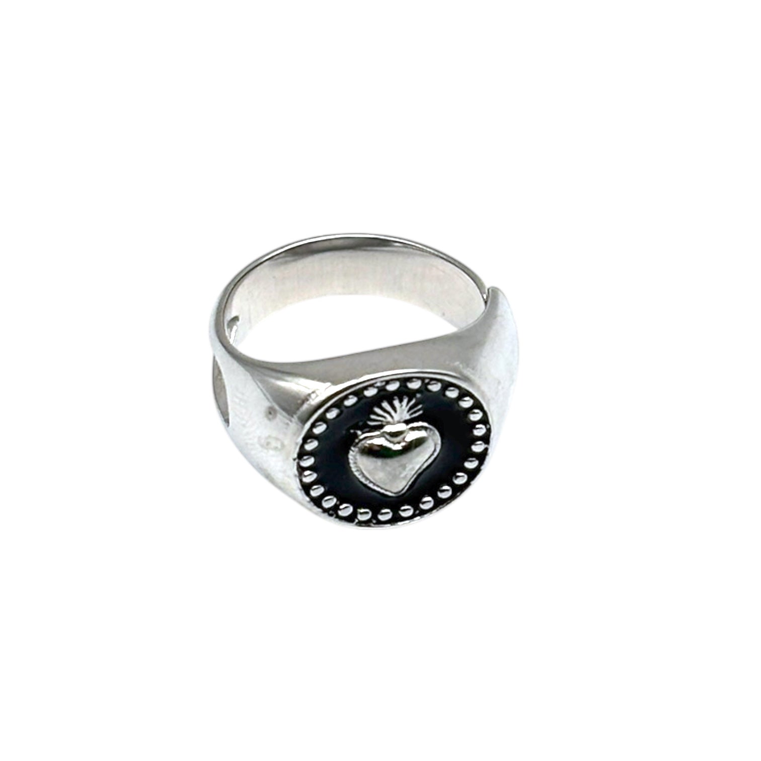 Anello Sacro Cuore tondo - Acciaio argentato