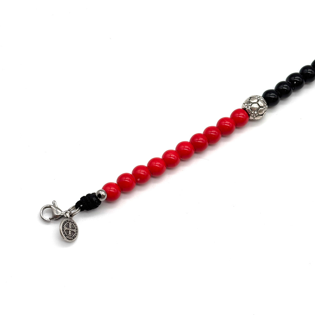Bracciale S. Benedetto in corda e ceramica - Rosso Nero