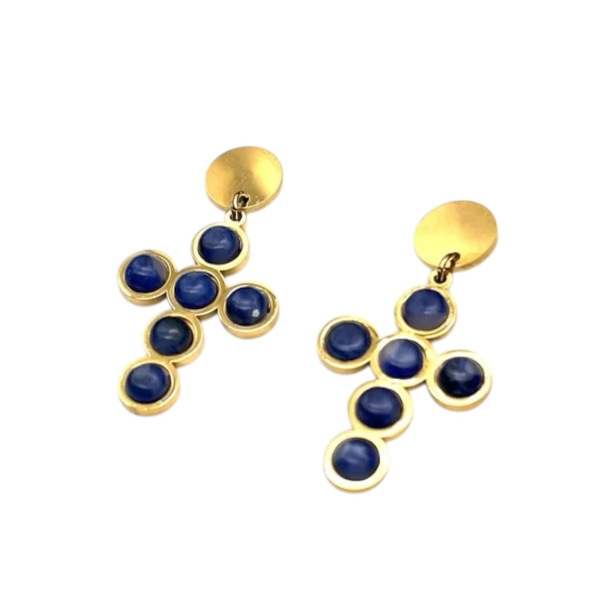 Orecchini croce blu – Acciaio inox dorato