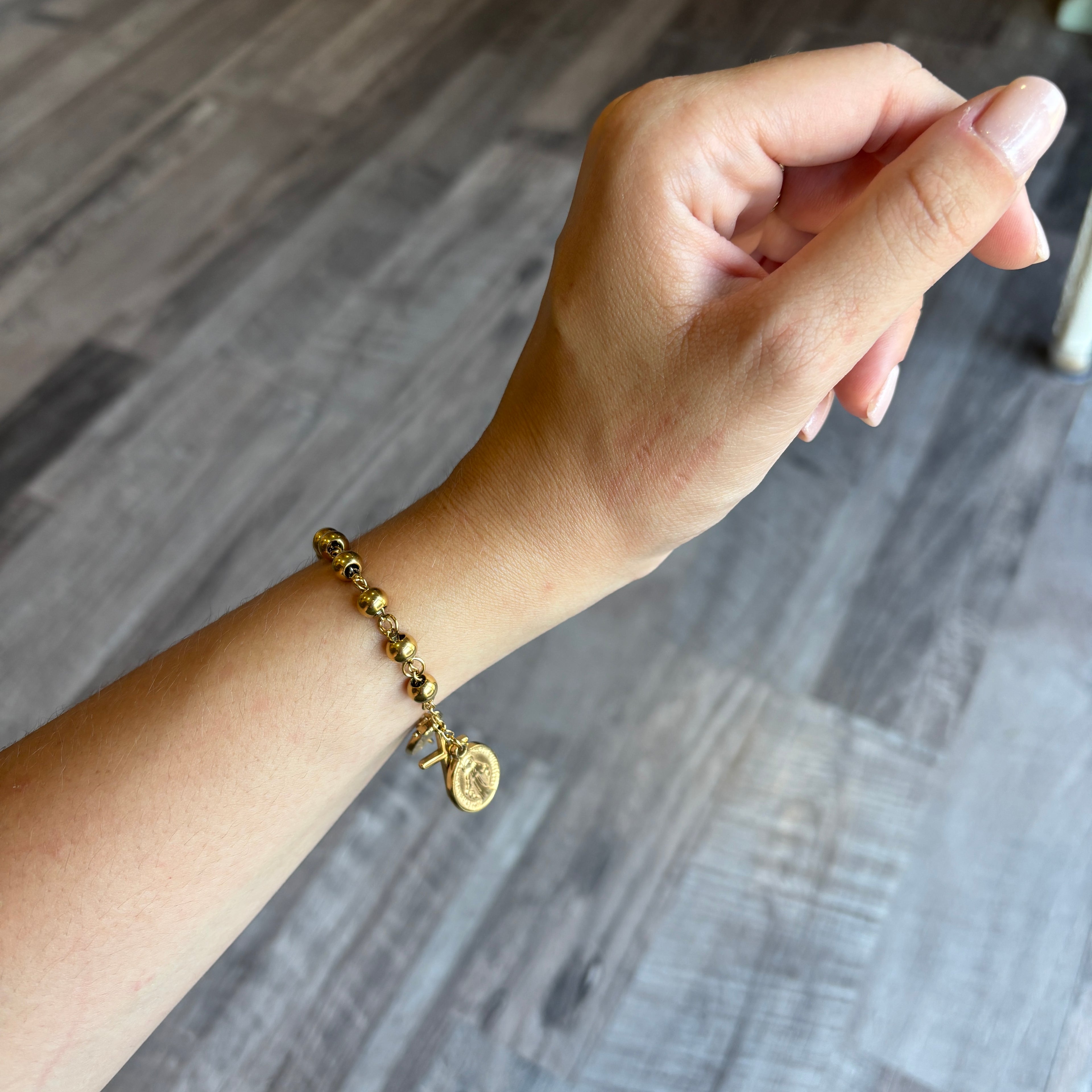 Bracciale a palline con Medaglia Miracolosa - Acciaio dorato