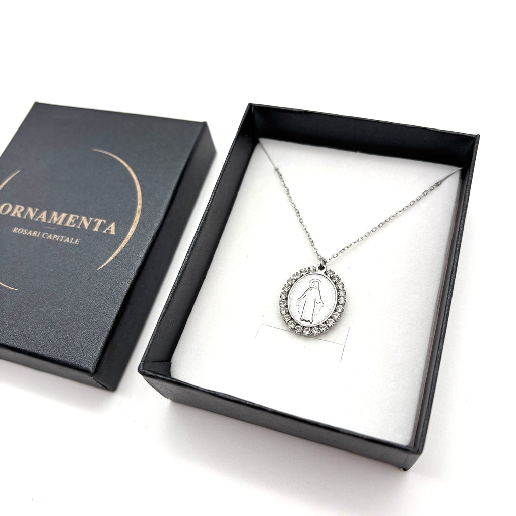 Collana Medaglia Miracolosa con zirconi - argento