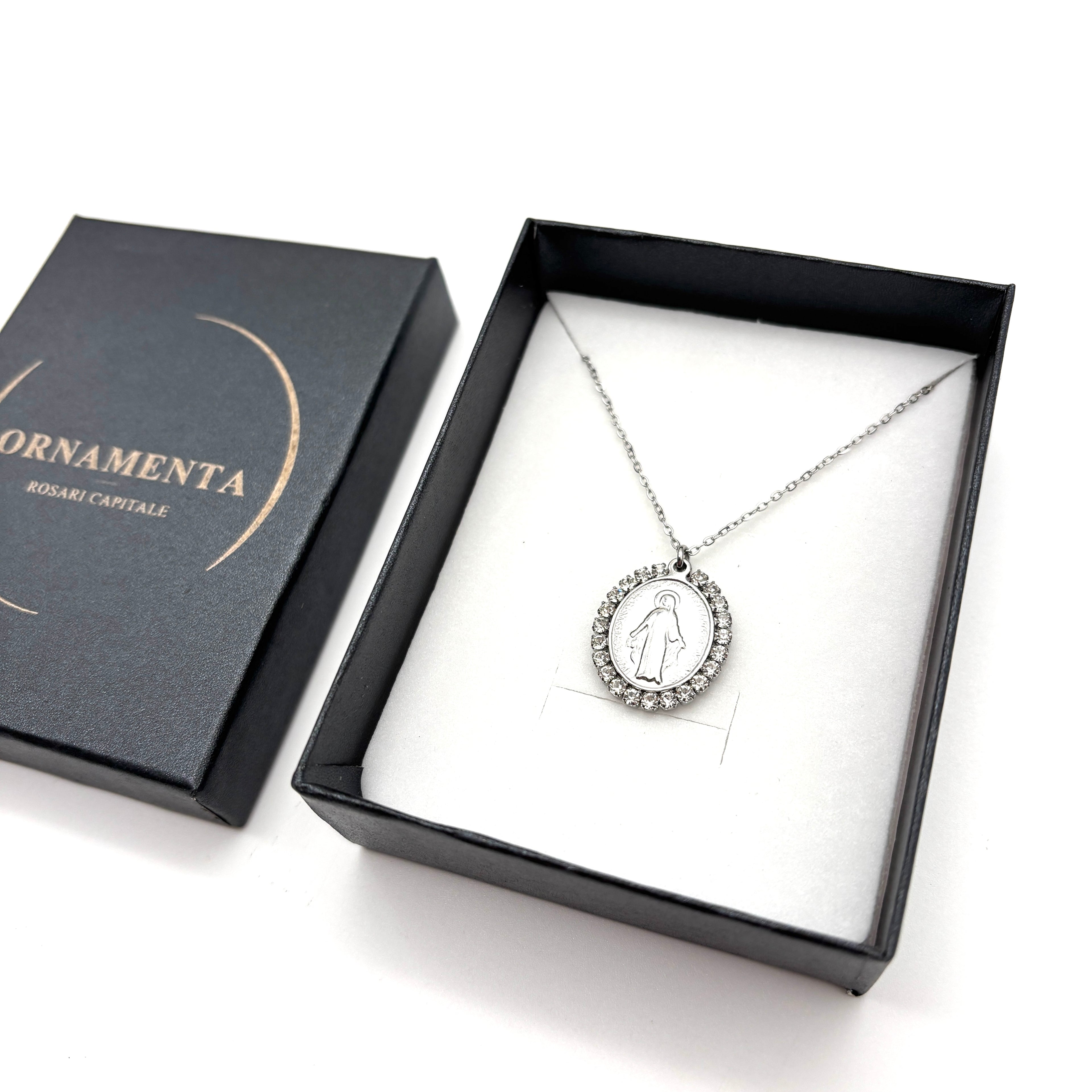 Collana Medaglia Miracolosa con zirconi - argento