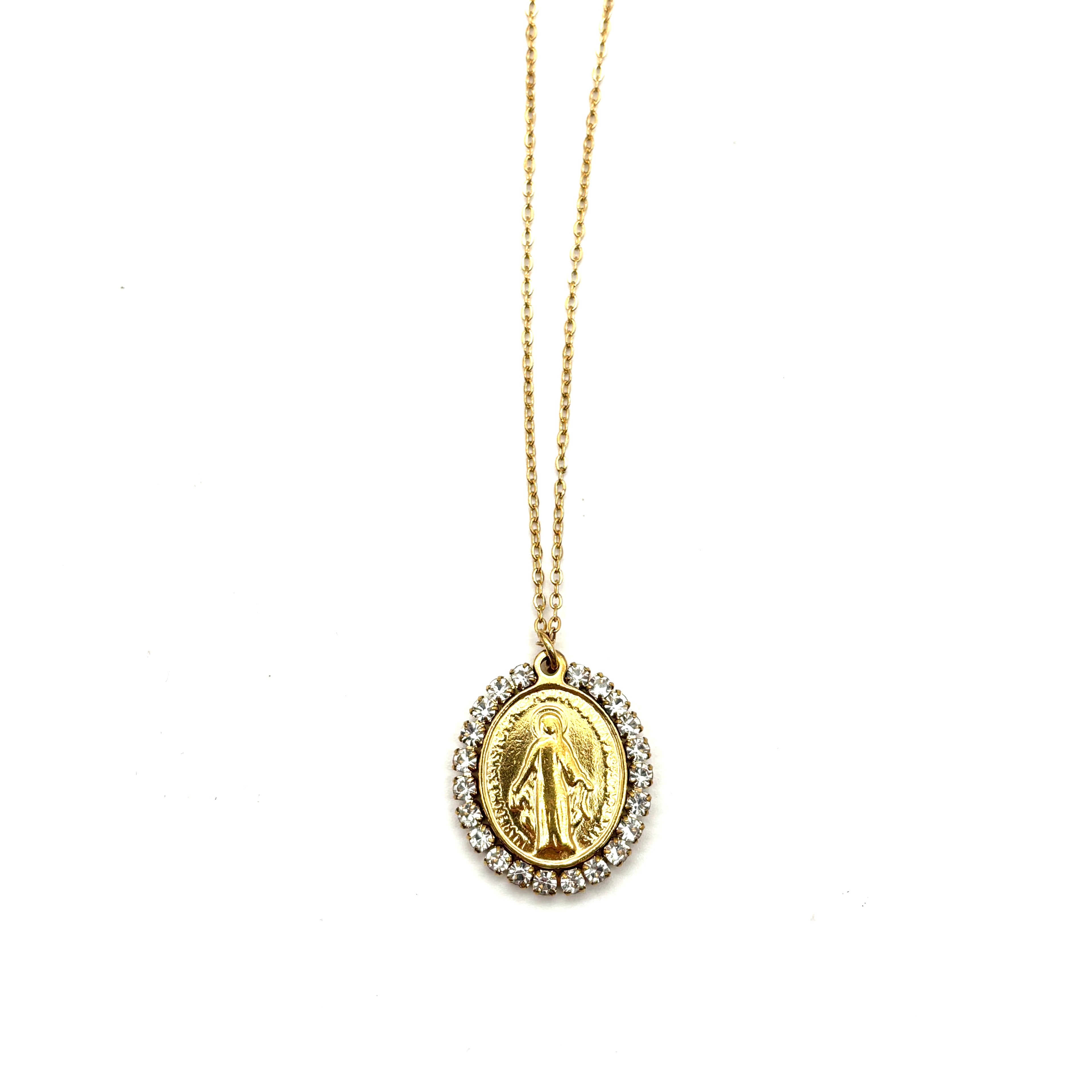 Collana Medaglia Miracolosa con zirconi - oro