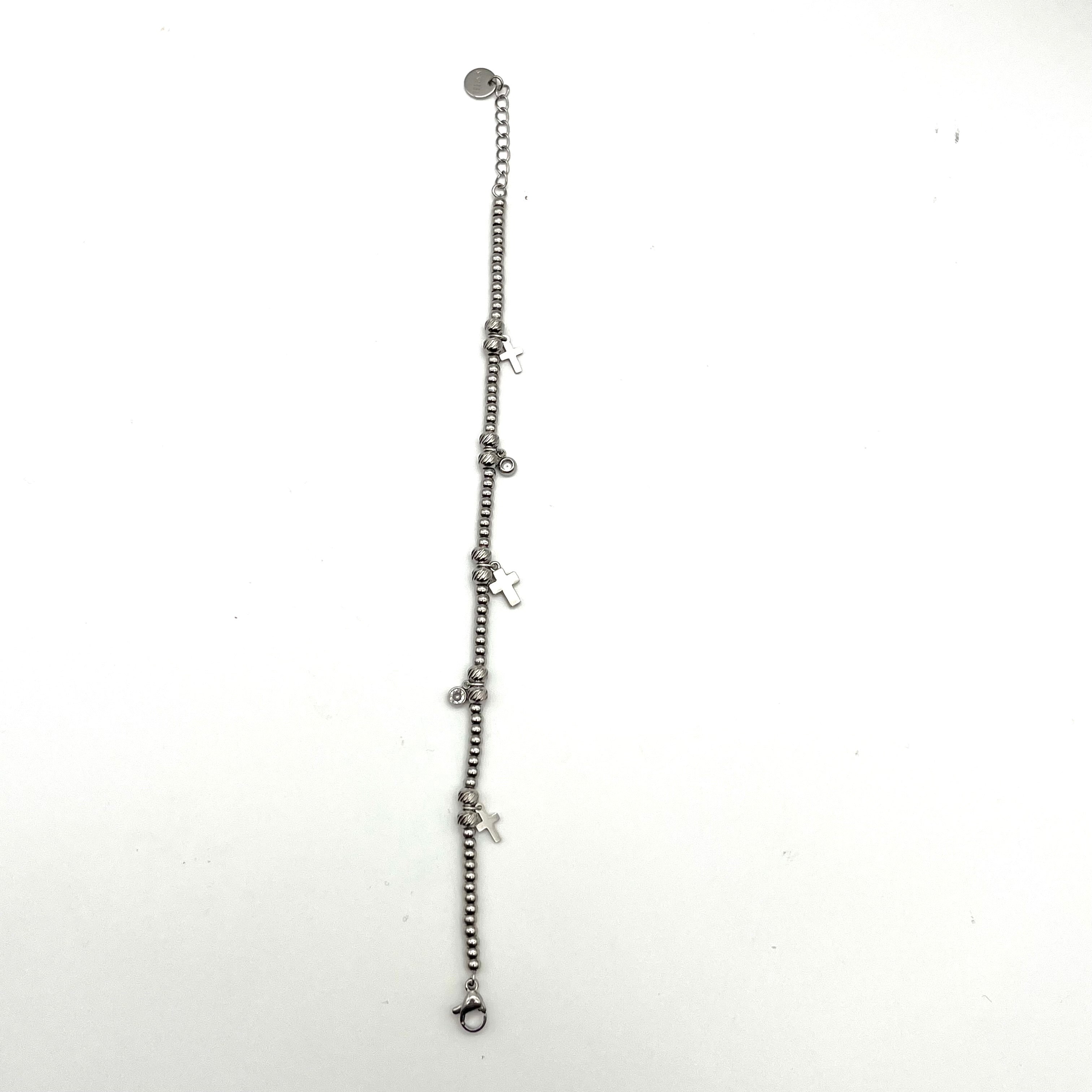 Bracciale con croci e zirconi - acciaio inox