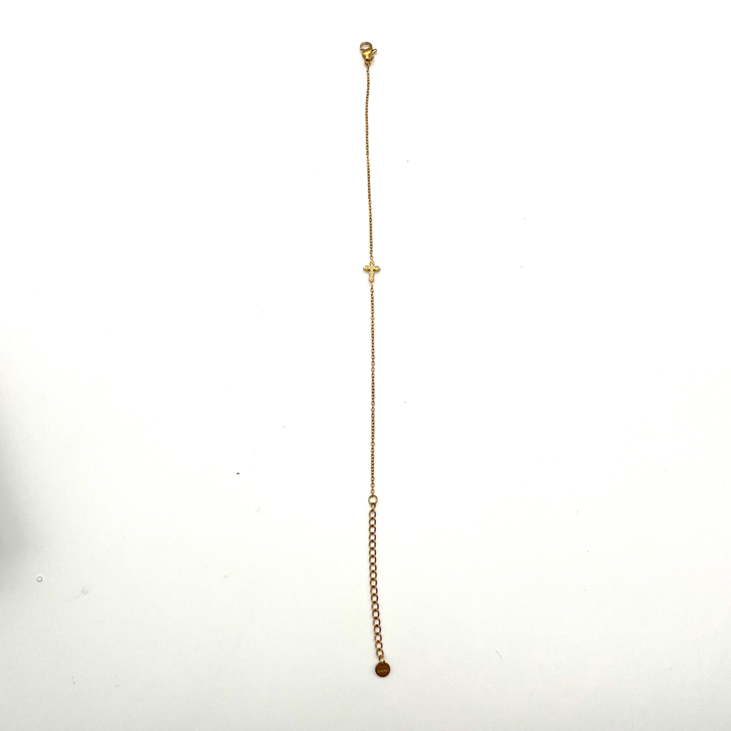 Bracciale in acciaio con croce e catenina regolabile