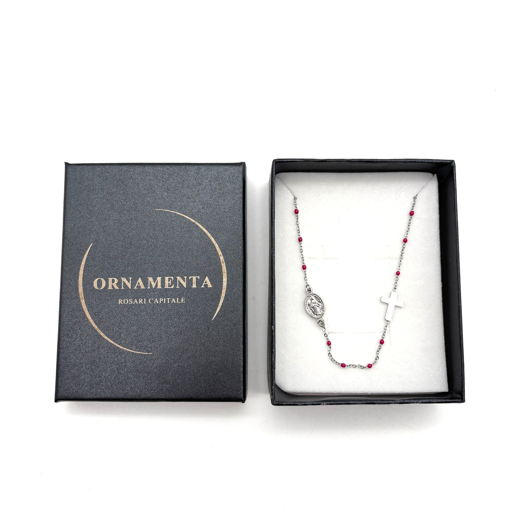 Girocollo in maglia sottile argento e rosa