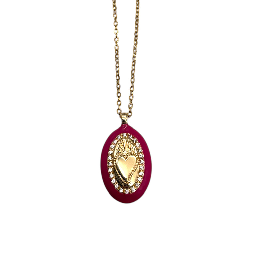 Collana ciondolo Sacro Cuore - Fucsia