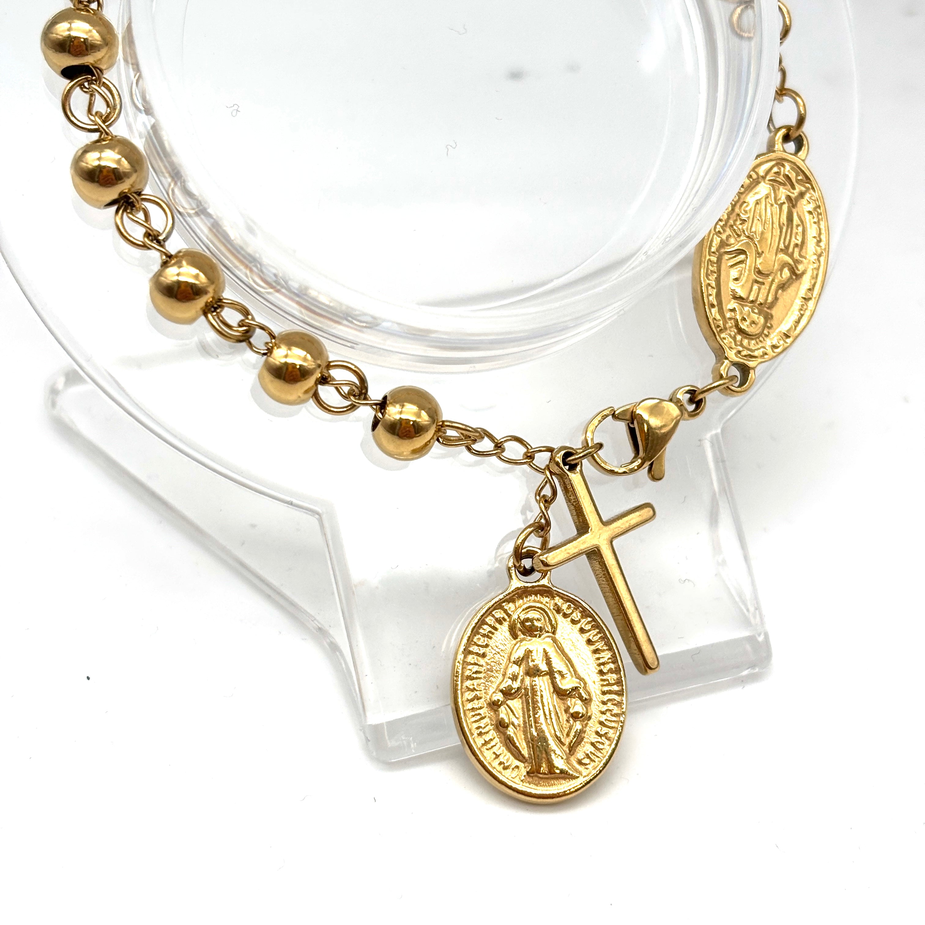 Bracciale a palline con Medaglia Miracolosa - Acciaio dorato