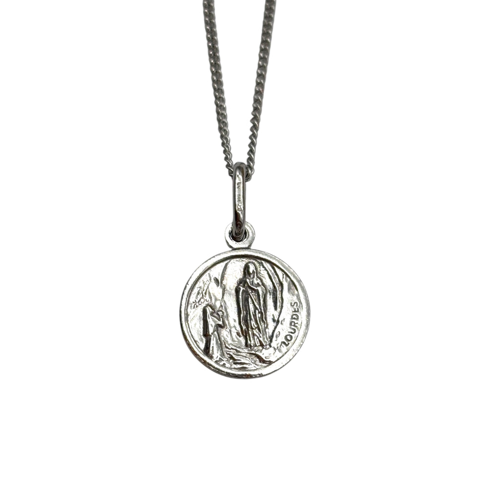 Collana Madonna di Lourdes - Argento 925 galvanica Rodio