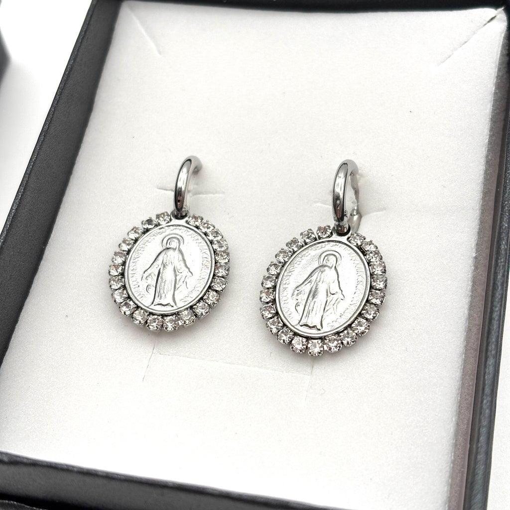 Orecchini Medaglia Miracolosa e zirconi - argento