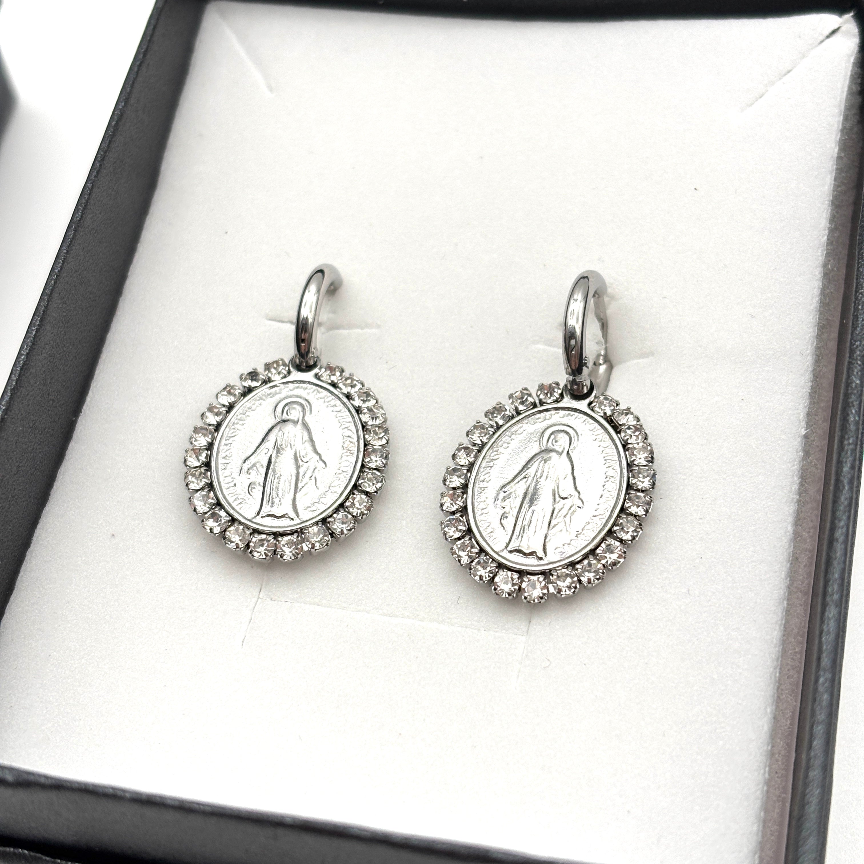 Orecchini Medaglia Miracolosa e zirconi - argento