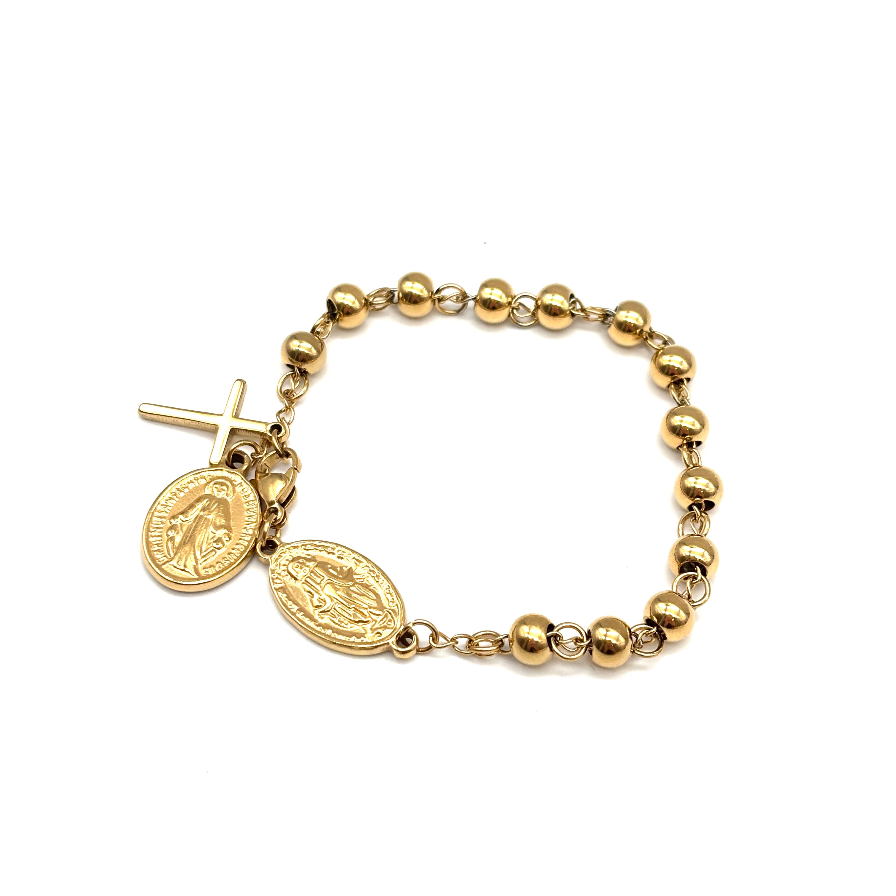 Bracciale a palline con Medaglia Miracolosa - Acciaio dorato