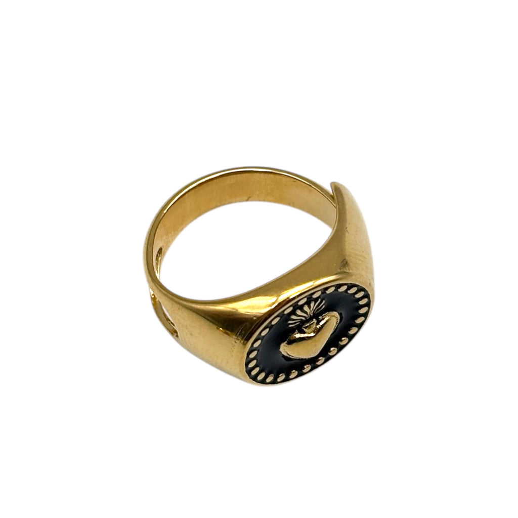 Anello Sacro Cuore tondo - Acciaio dorato