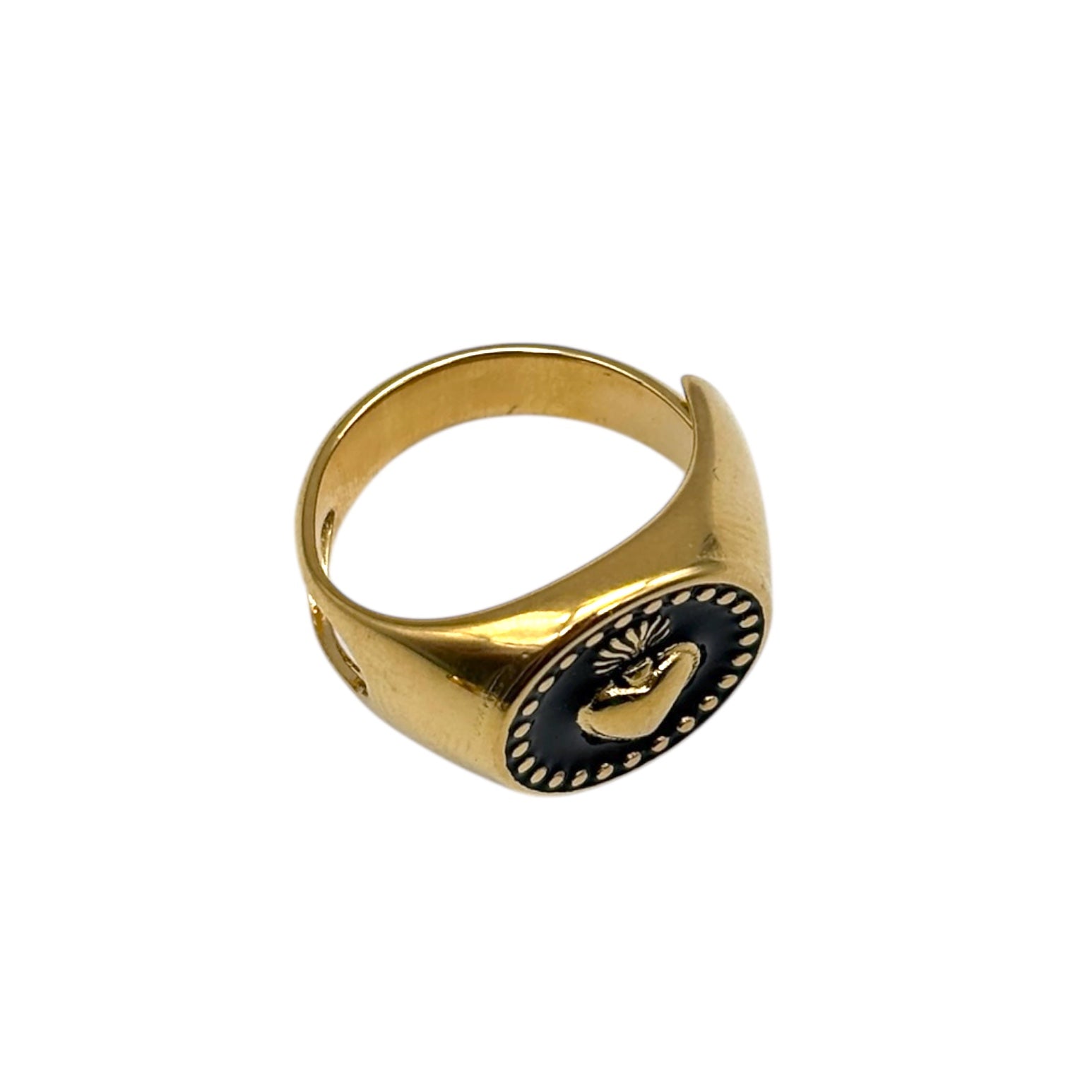 Anello Sacro Cuore tondo - Acciaio dorato
