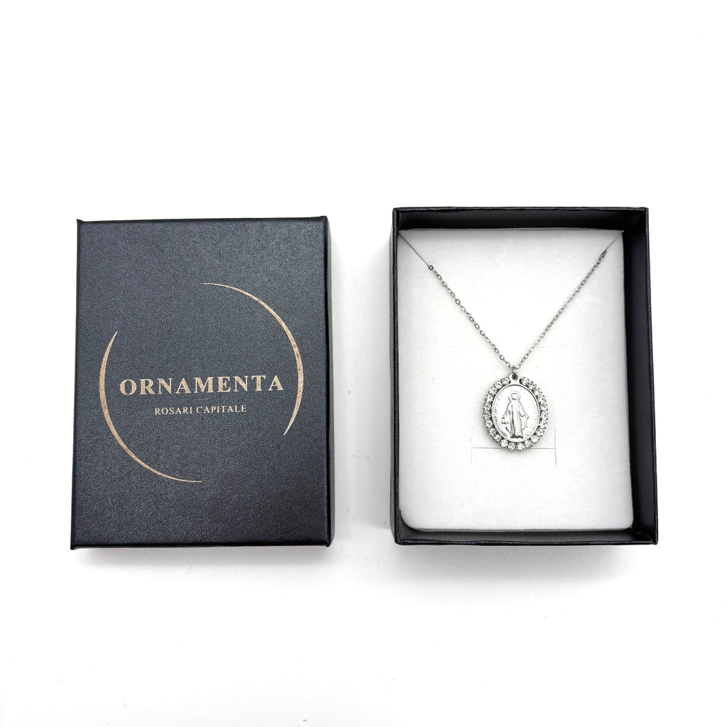 Collana Medaglia Miracolosa con zirconi - argento