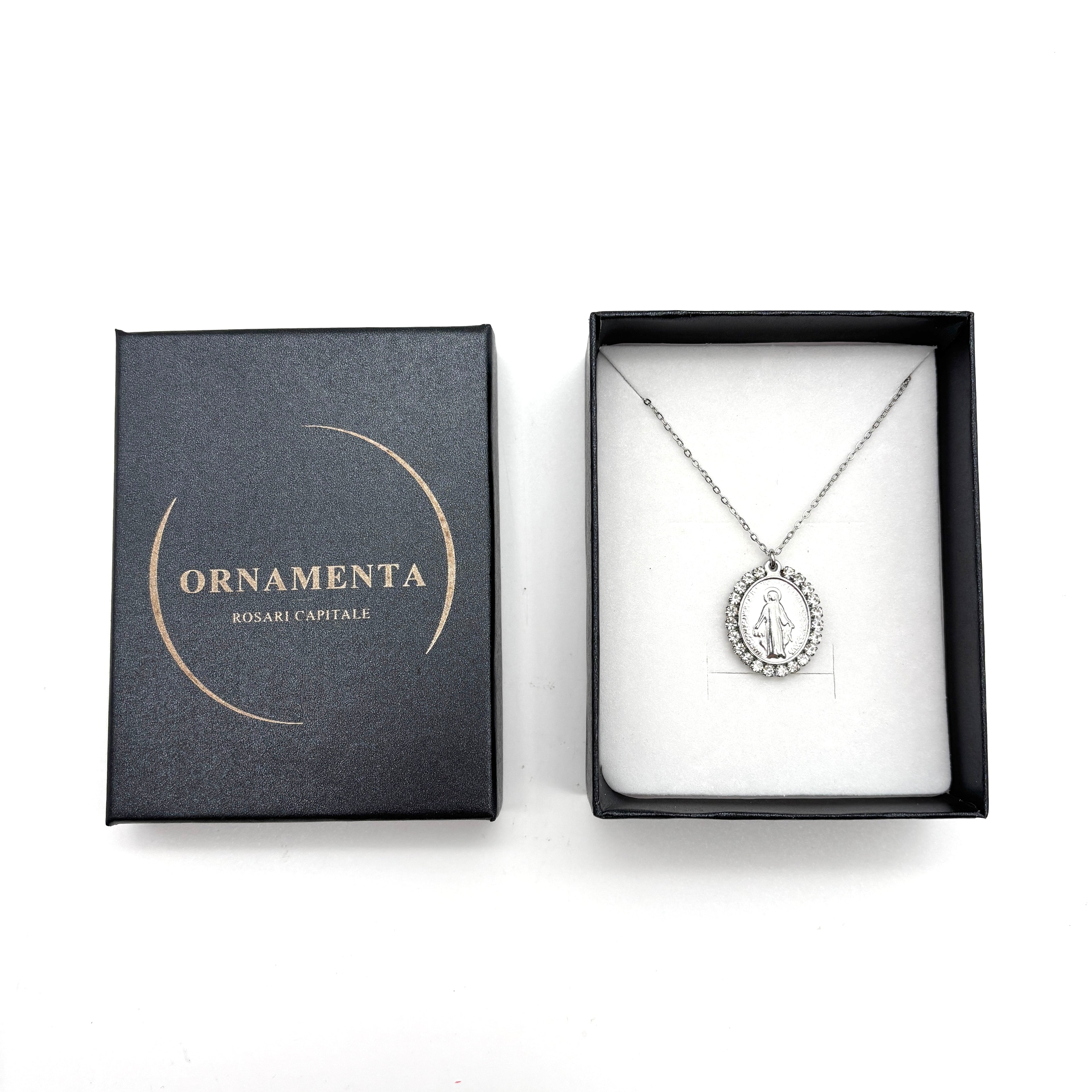 Collana Medaglia Miracolosa con zirconi - argento