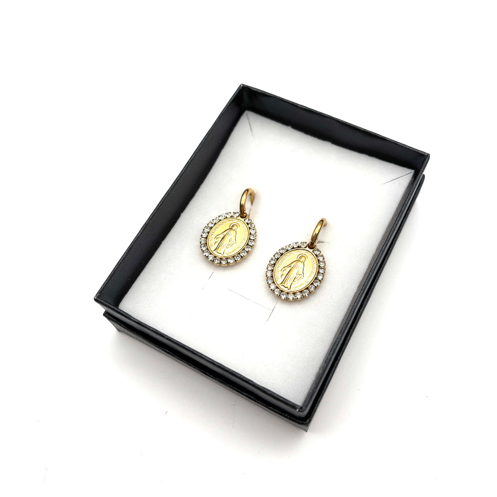 Orecchini Medaglia Miracolosa e zirconi - oro