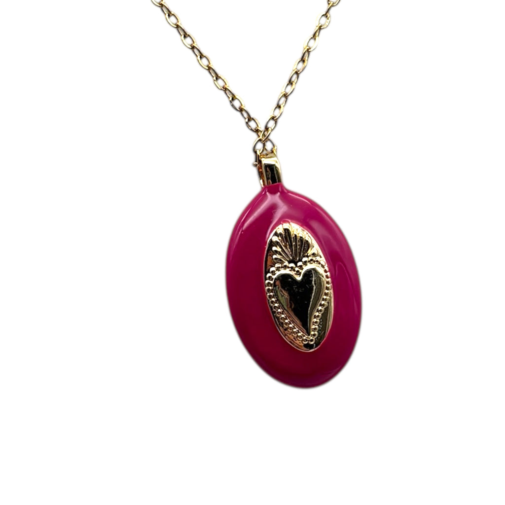 Collana ciondolo Sacro Cuore - Fucsia