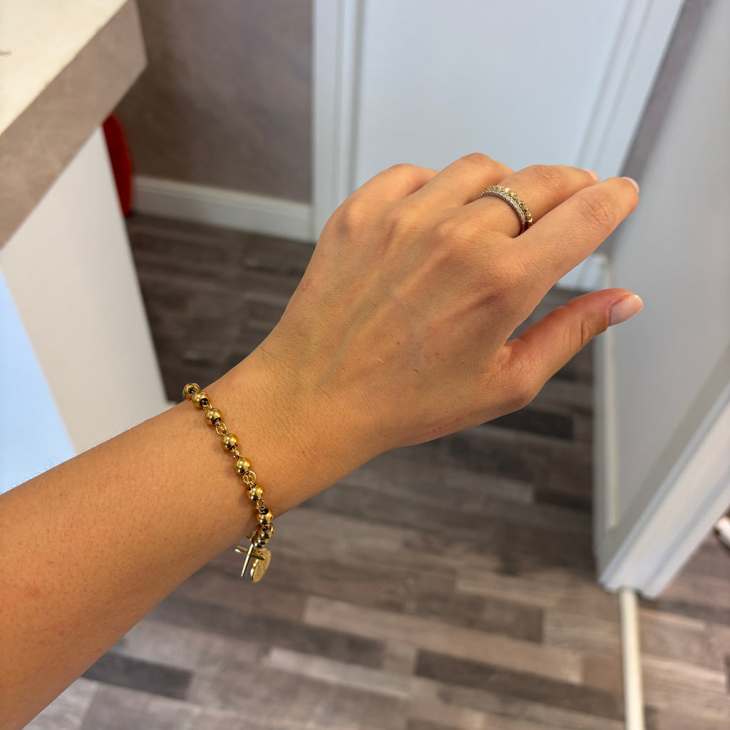 Bracciale a palline con Medaglia Miracolosa - Acciaio dorato