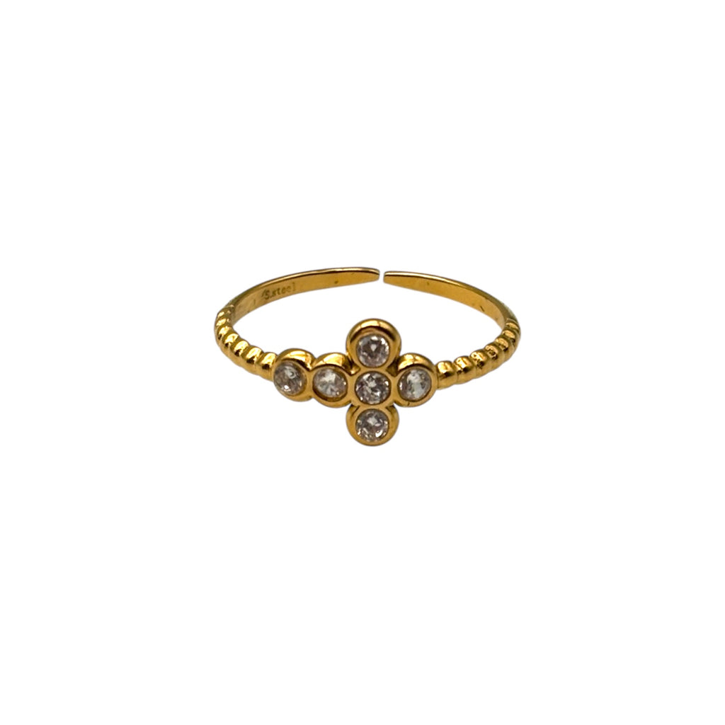 Anello croce a palline - Acciao dorato