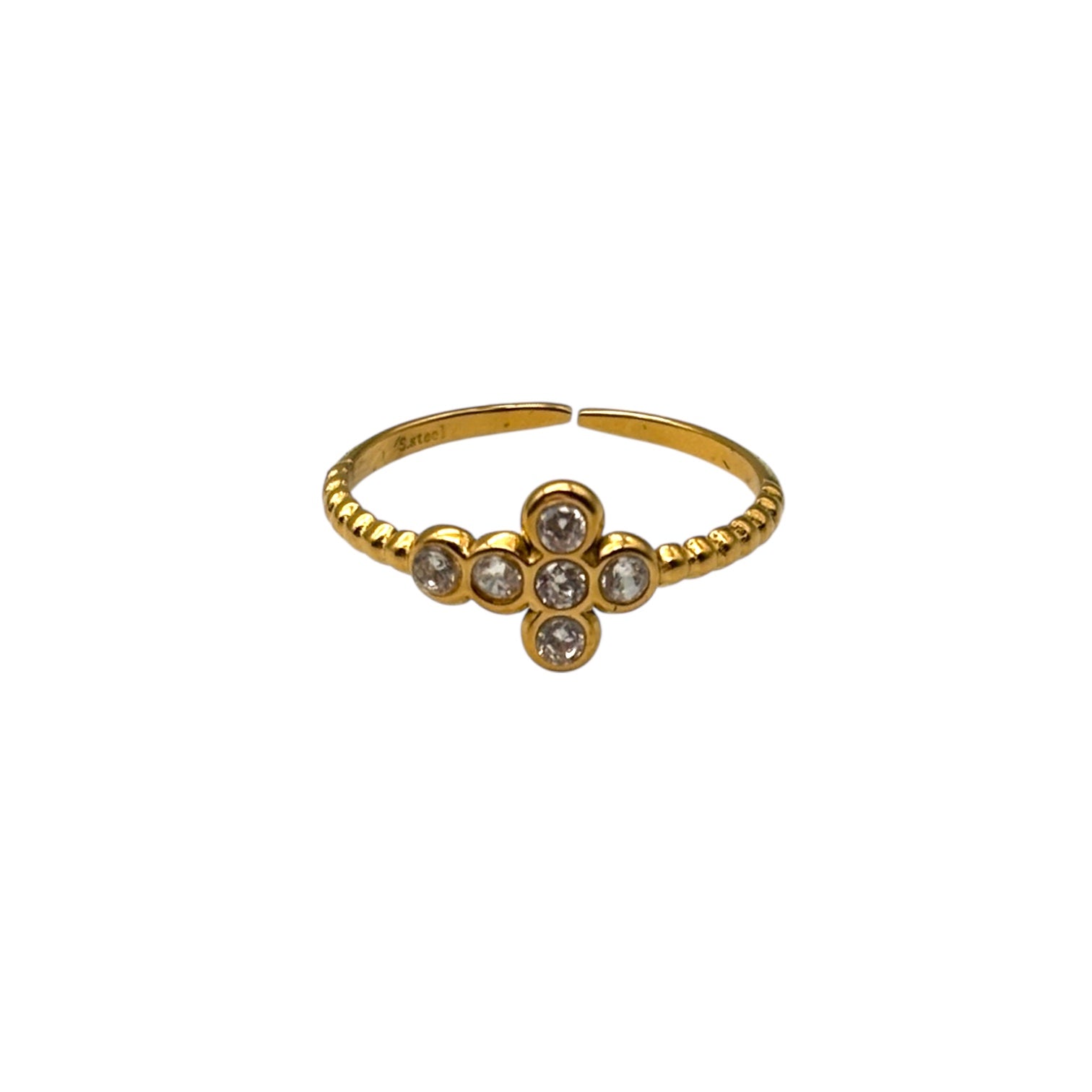 Anello croce a palline - Acciao dorato