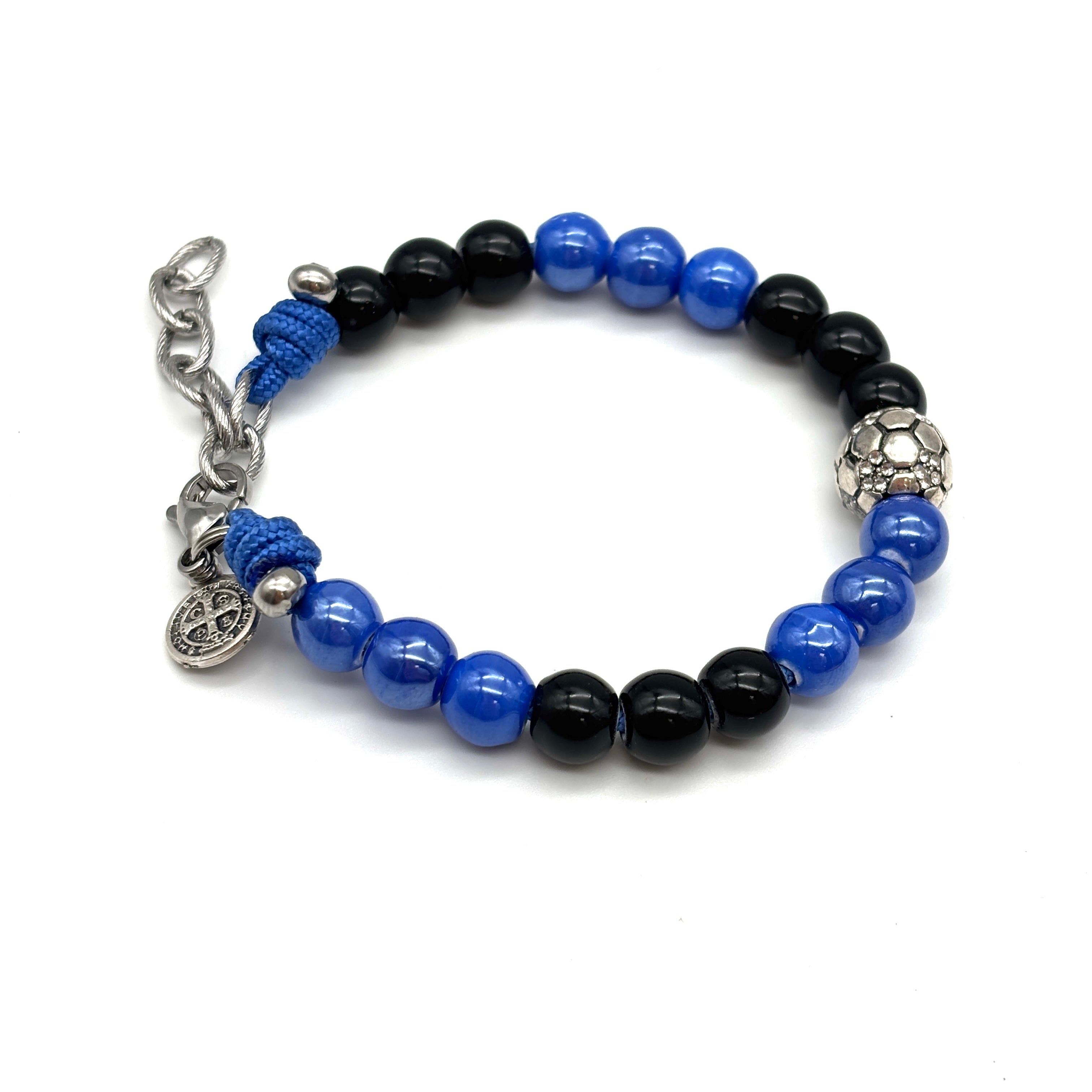 Bracciale S. Benedetto in corda e ceramica - Blu Nero