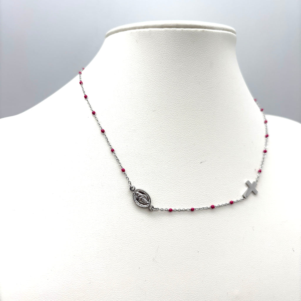 Girocollo in maglia sottile argento e rosa