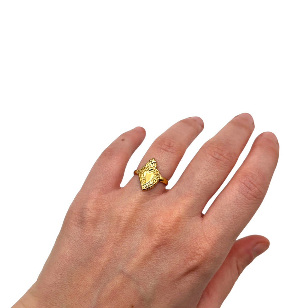 Anello Sacro Cuore sagomato - Acciaio dorato