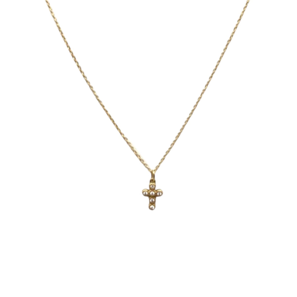 Collana mini croce dorata con zirconi