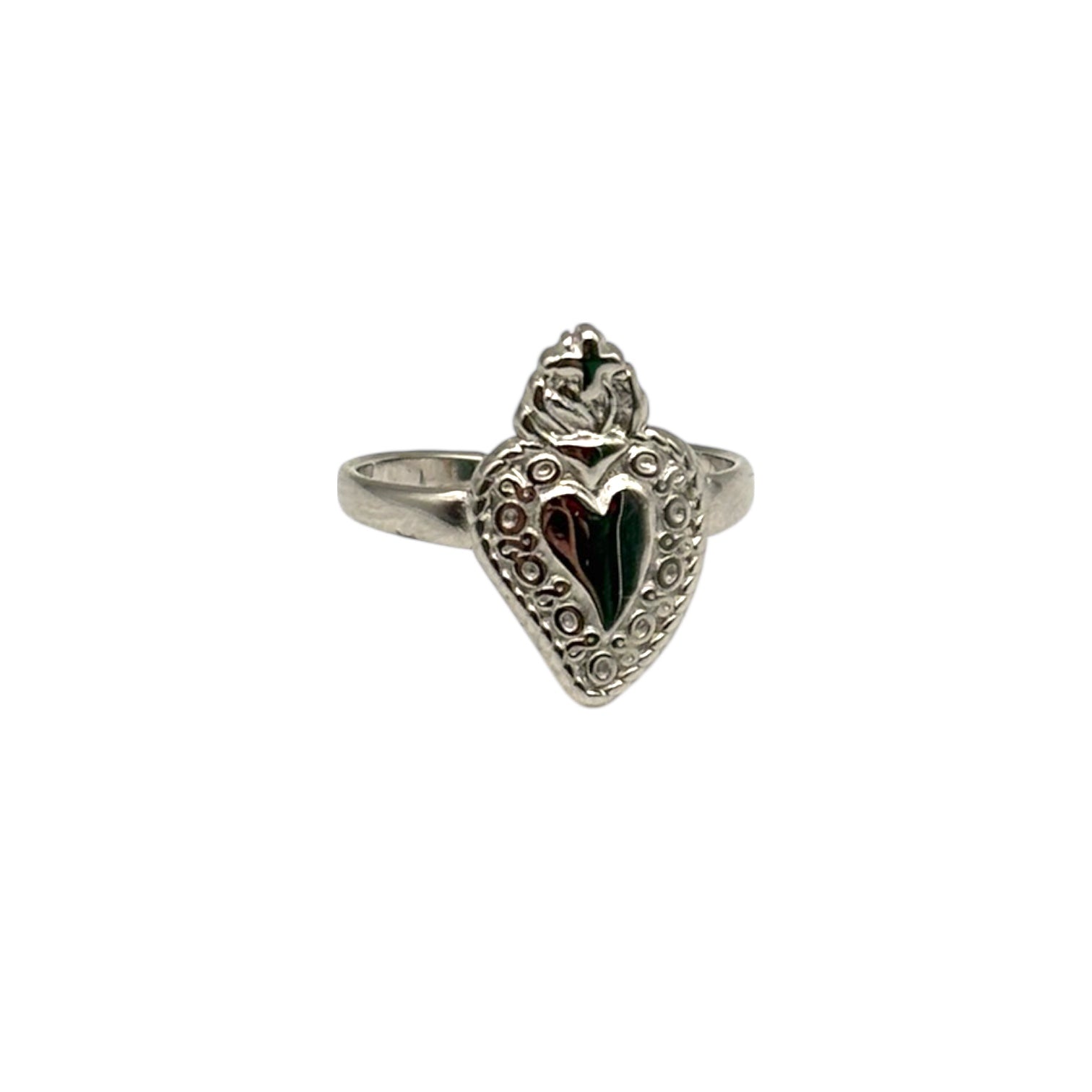 Anello Sacro Cuore sagomato - Acciaio argentato
