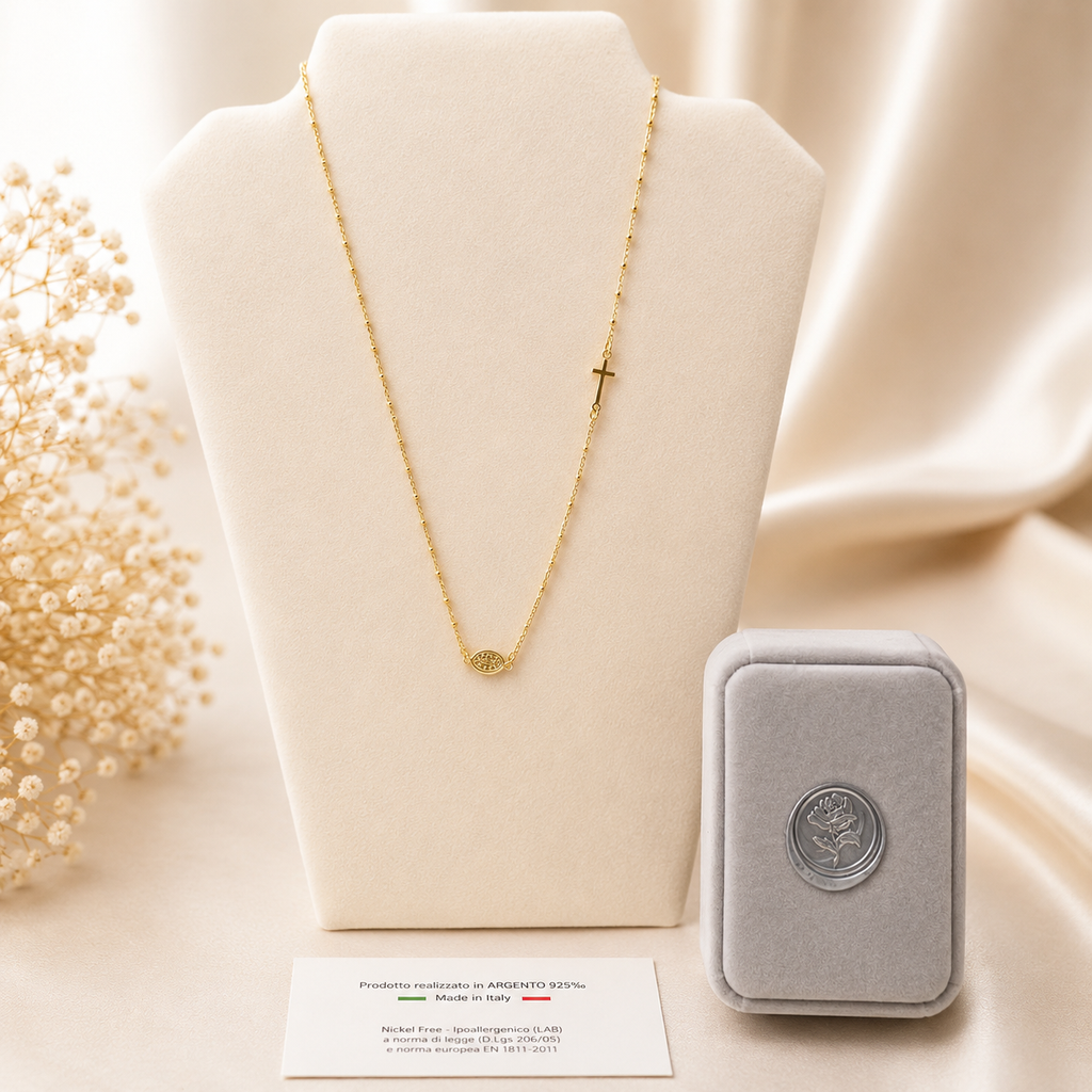Collana Rosario Argento 925 Placcato Oro
