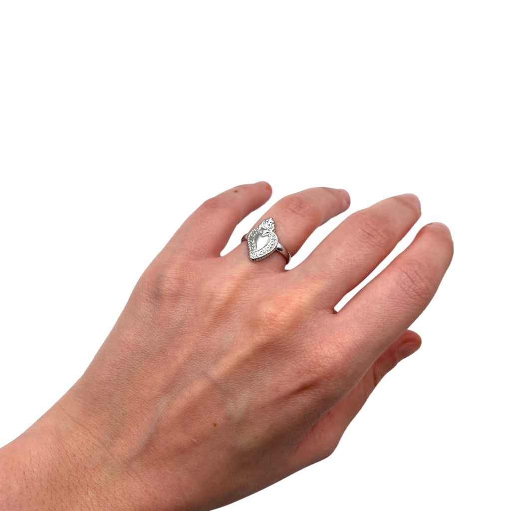 Anello Sacro Cuore sagomato - Acciaio argentato