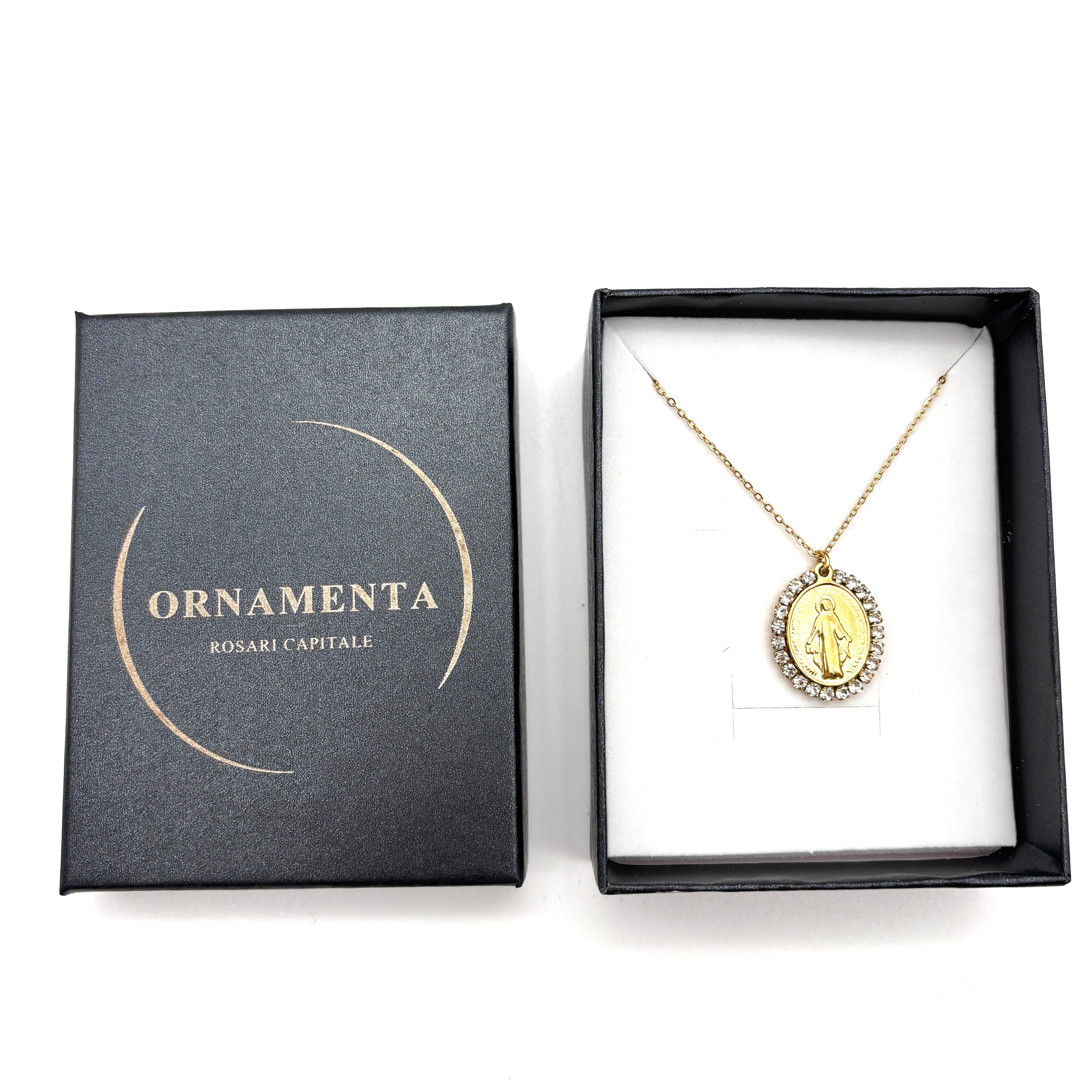 Collana Medaglia Miracolosa con zirconi - oro