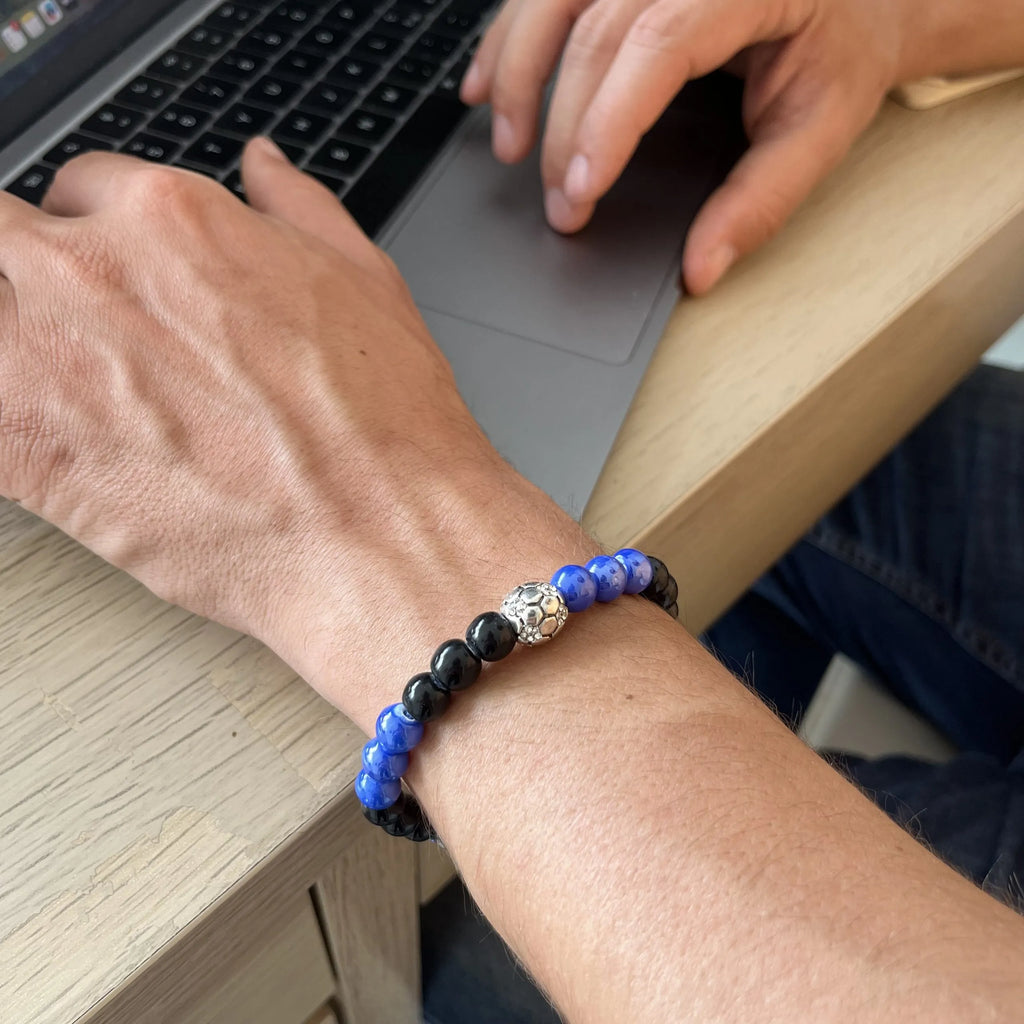 Bracciale S. Benedetto in corda e ceramica - Blu Nero