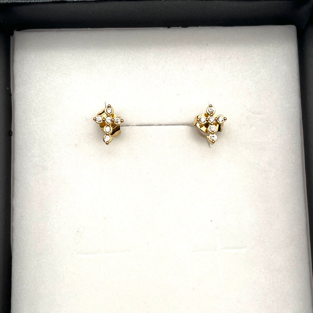 Orecchini Mini Croce Zirconi – Acciaio Inox Dorato