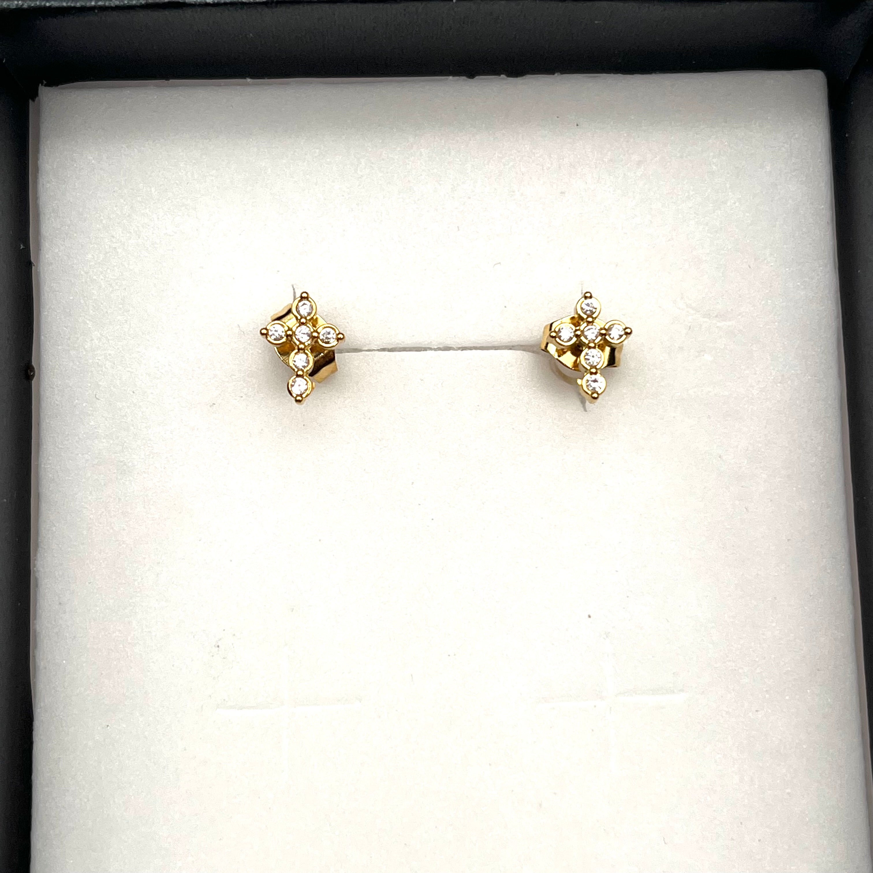 Orecchini Mini Croce Zirconi – Acciaio Inox Dorato