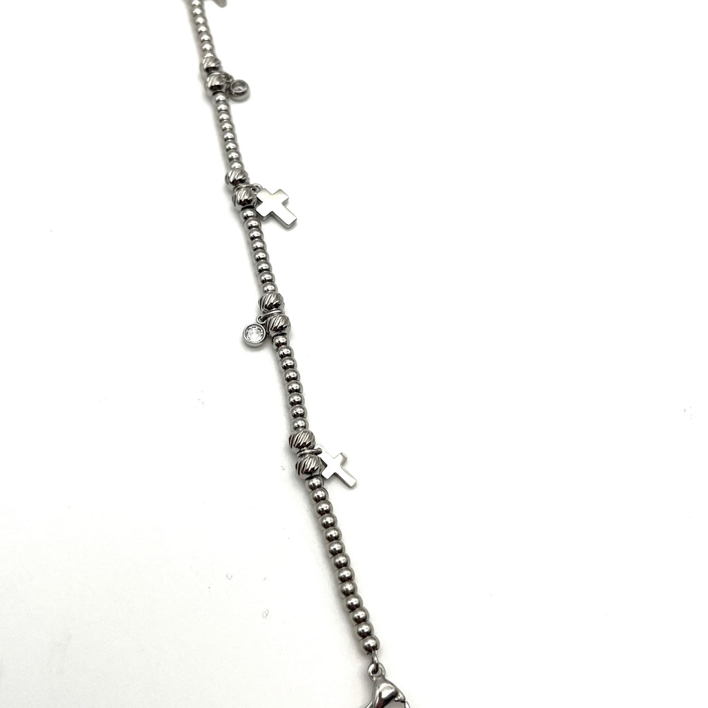 Bracciale con croci e zirconi - acciaio inox