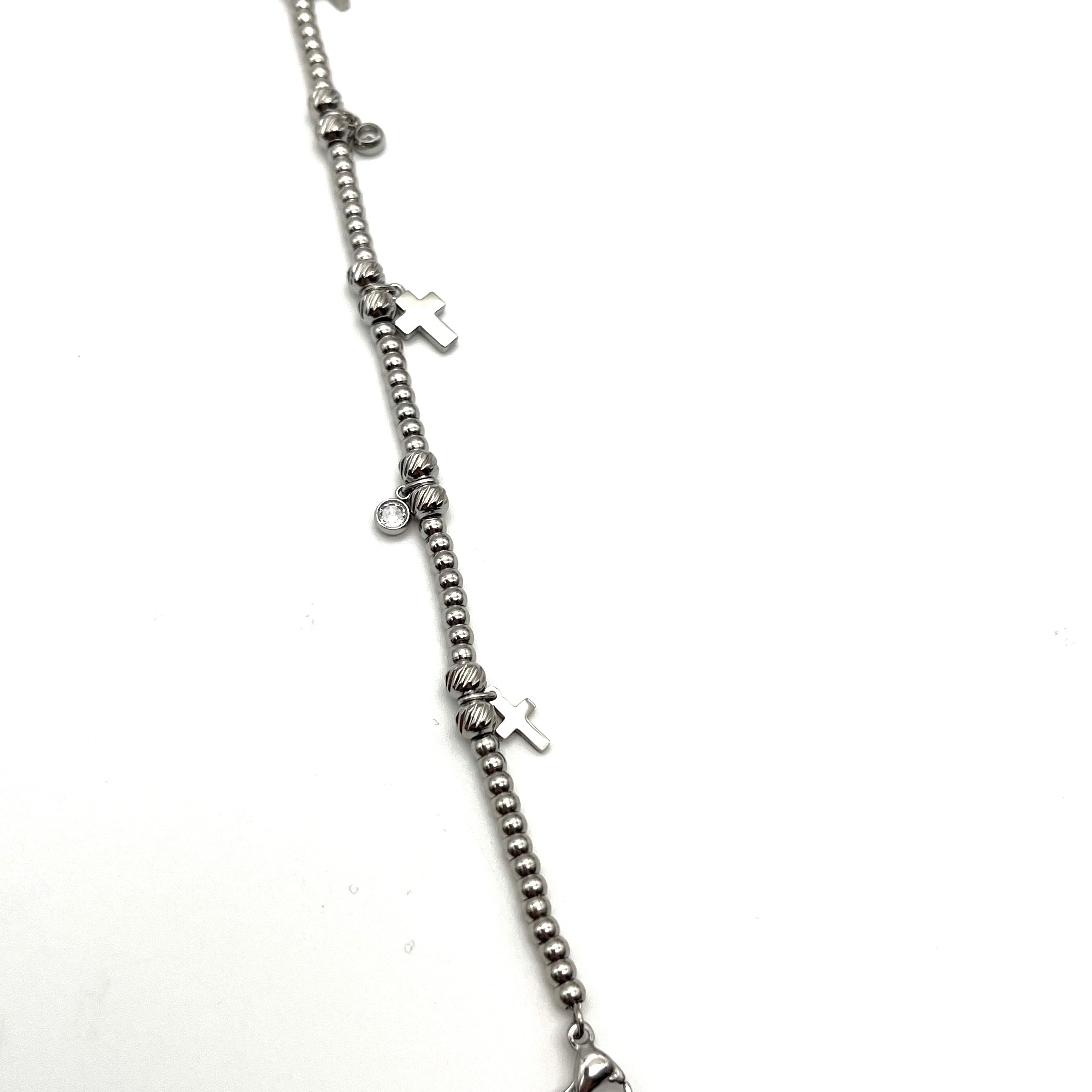 Bracciale con croci e zirconi - acciaio inox