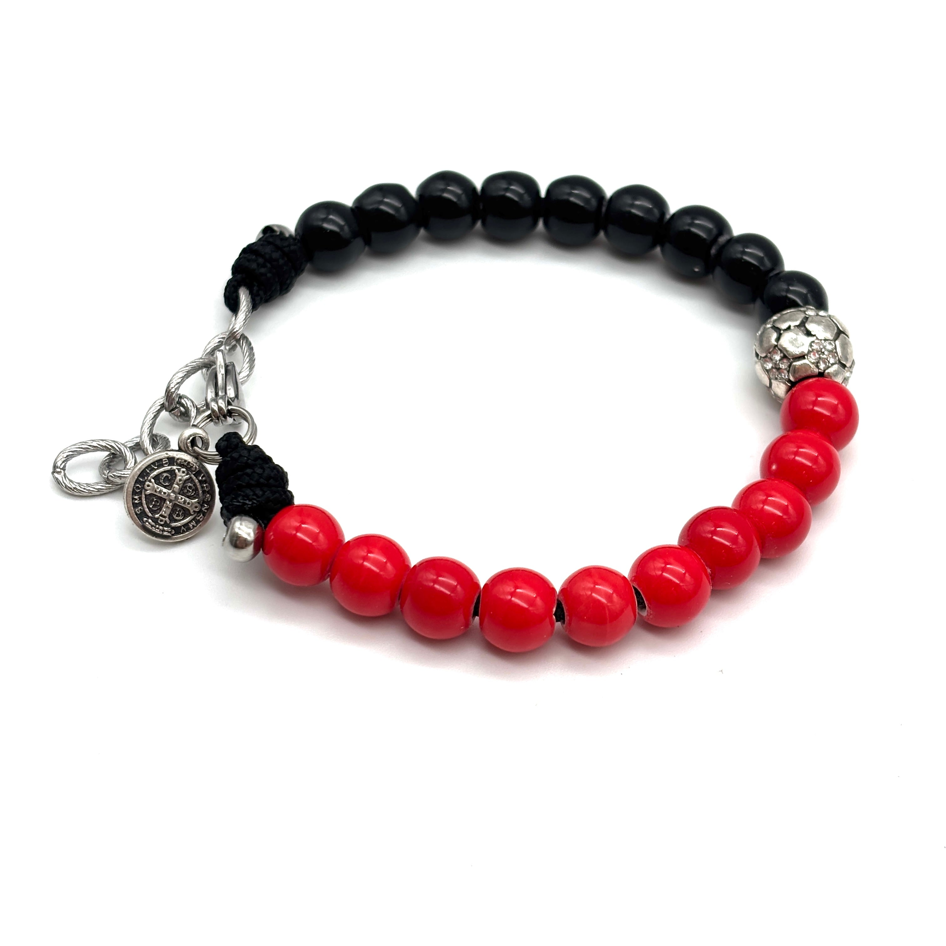 Bracciale S. Benedetto in corda e ceramica - Rosso Nero