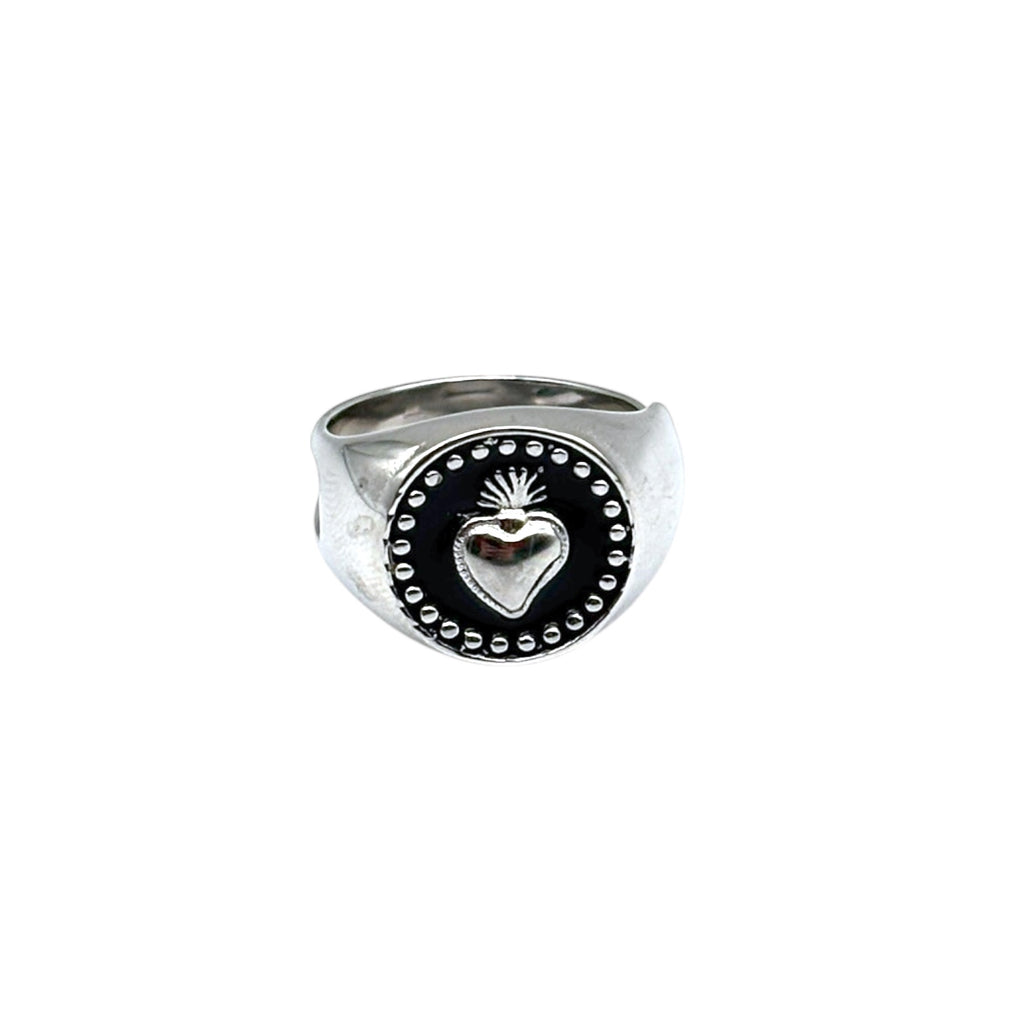 Anello Sacro Cuore tondo - Acciaio argentato
