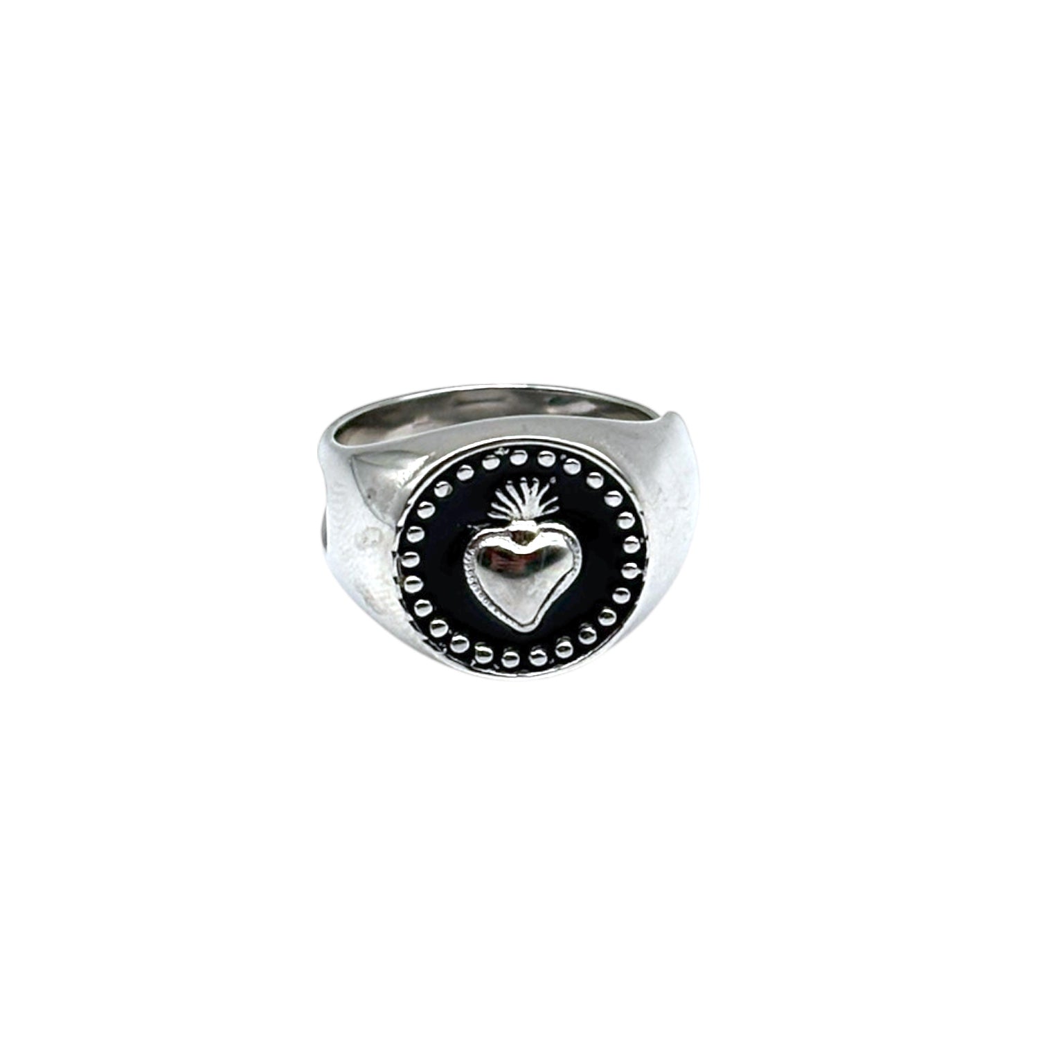 Anello Sacro Cuore tondo - Acciaio argentato
