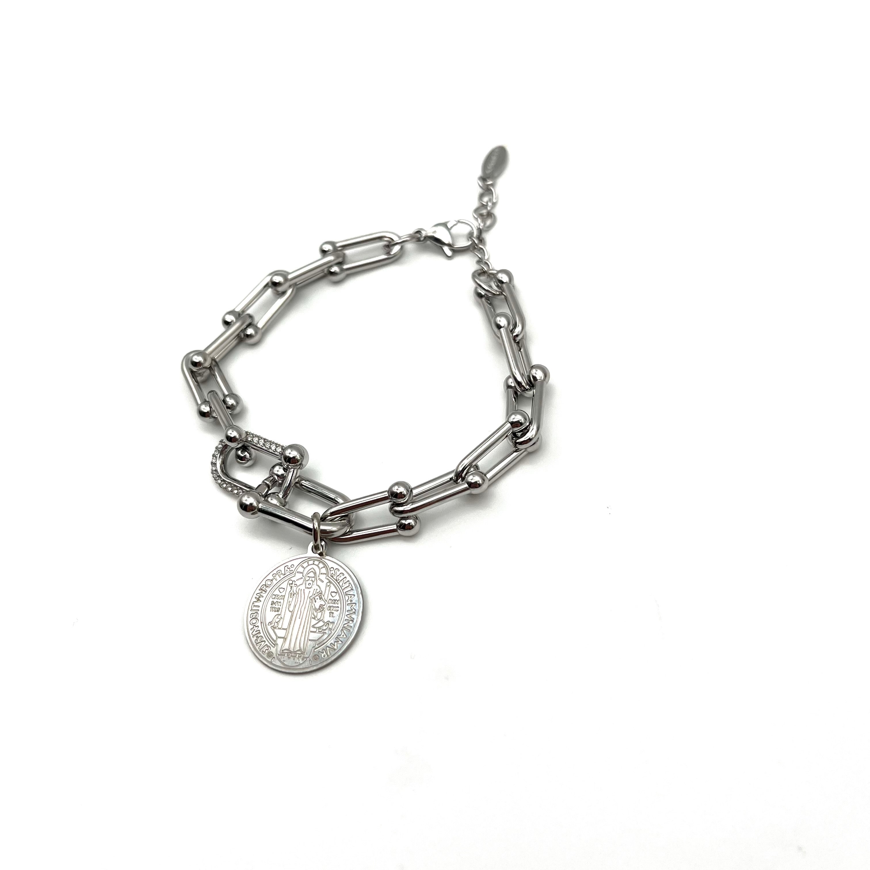 Bracciale catena con medaglia di San Benedetto