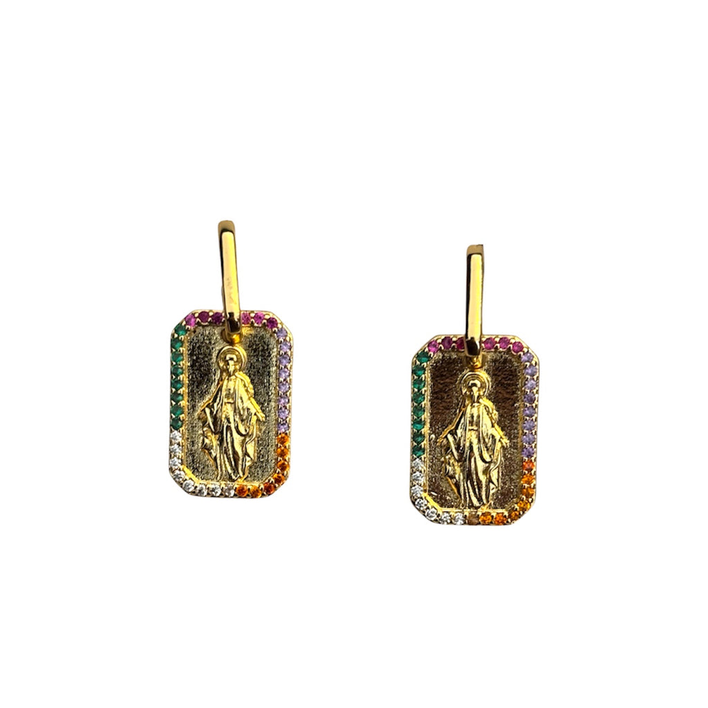 Orecchini Madonna Miracolosa – Acciaio Inossidabile con Cristalli Multicolor