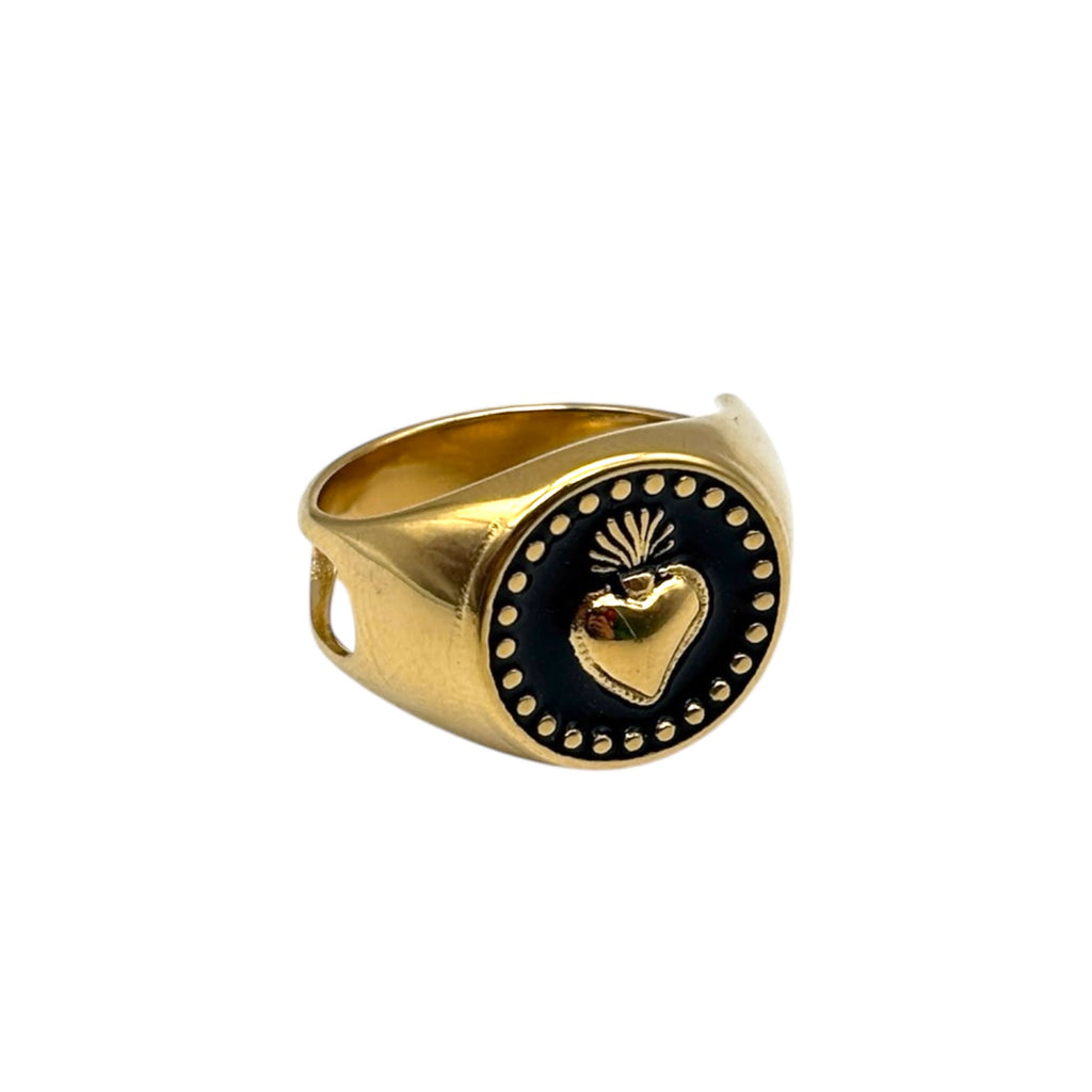 Anello Sacro Cuore tondo - Acciaio dorato