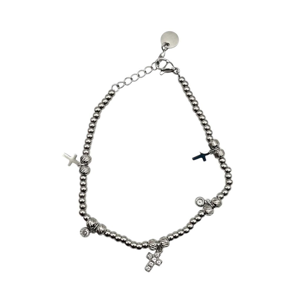 Bracciale con croci e zirconi - acciaio inox