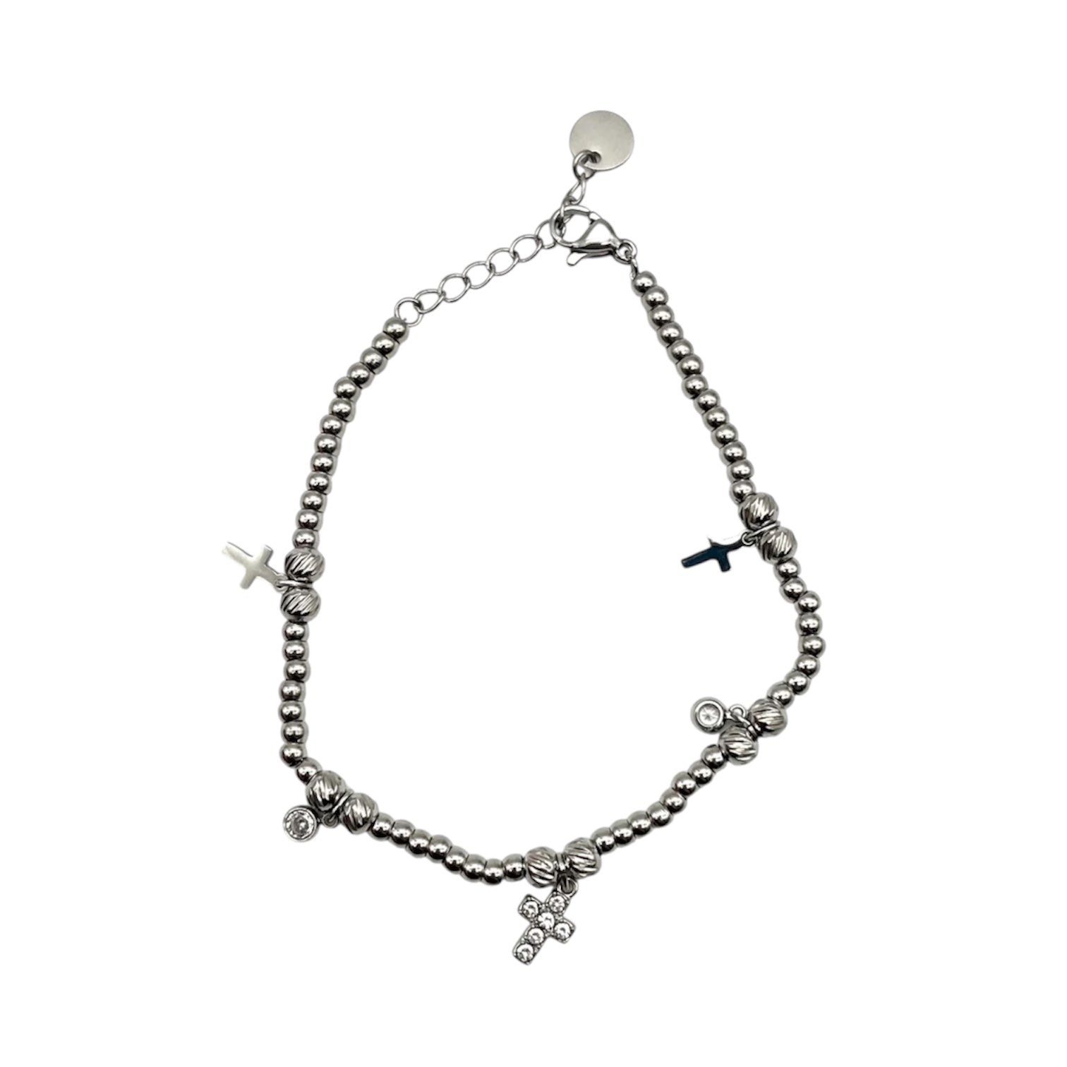 Bracciale con croci e zirconi - acciaio inox