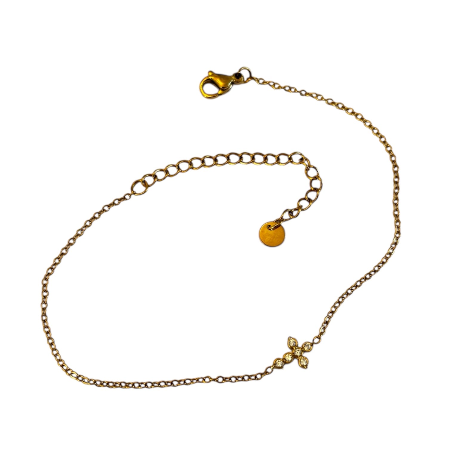 Bracciale in acciaio con croce e catenina regolabile